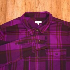 Good American Plaid Flannel Shirt Womens 5(2XL) Purple Long Sleeve Button Up